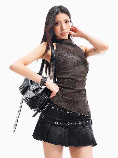 QIUQIU STUDIO Vintage Distressed Leopard Print Slim Fit Women&