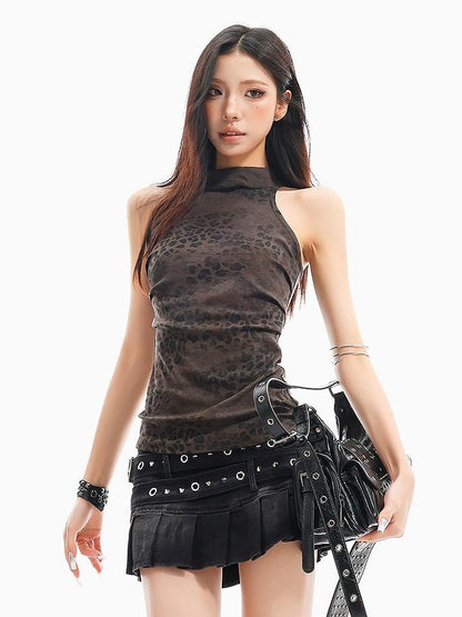 QIUQIU STUDIO Vintage Distressed Leopard Print Slim Fit Women&
