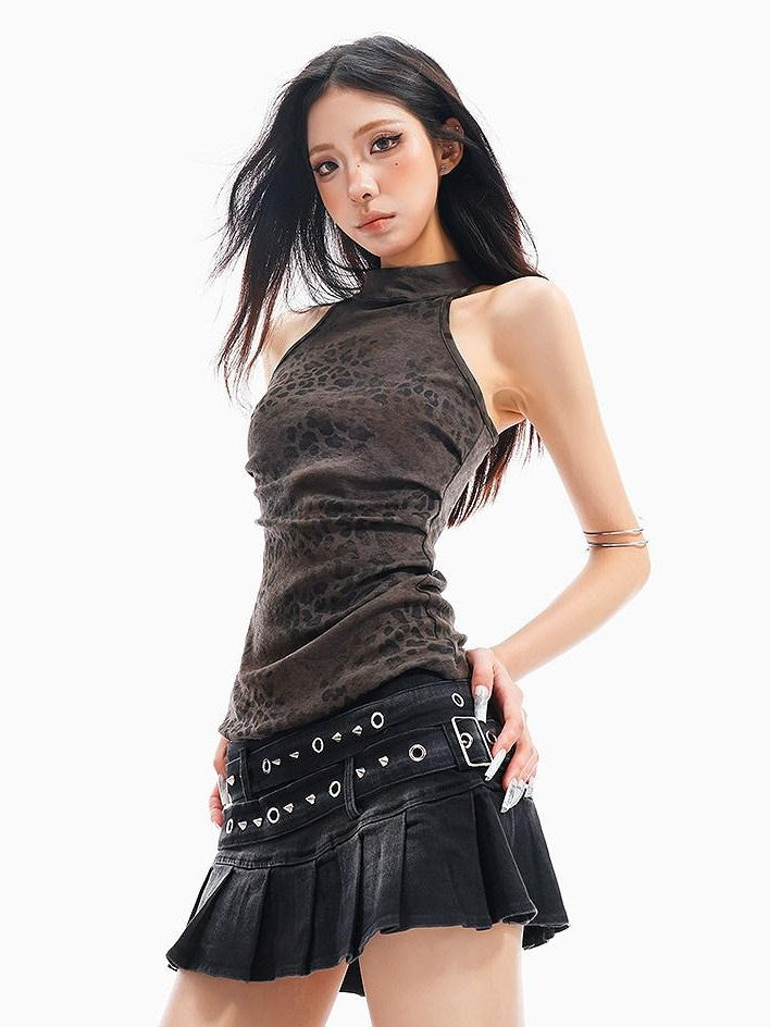 QIUQIU STUDIO Vintage Distressed Leopard Print Slim Fit Women&