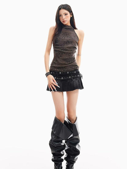 QIUQIU STUDIO Vintage Distressed Leopard Print Slim Fit Women&