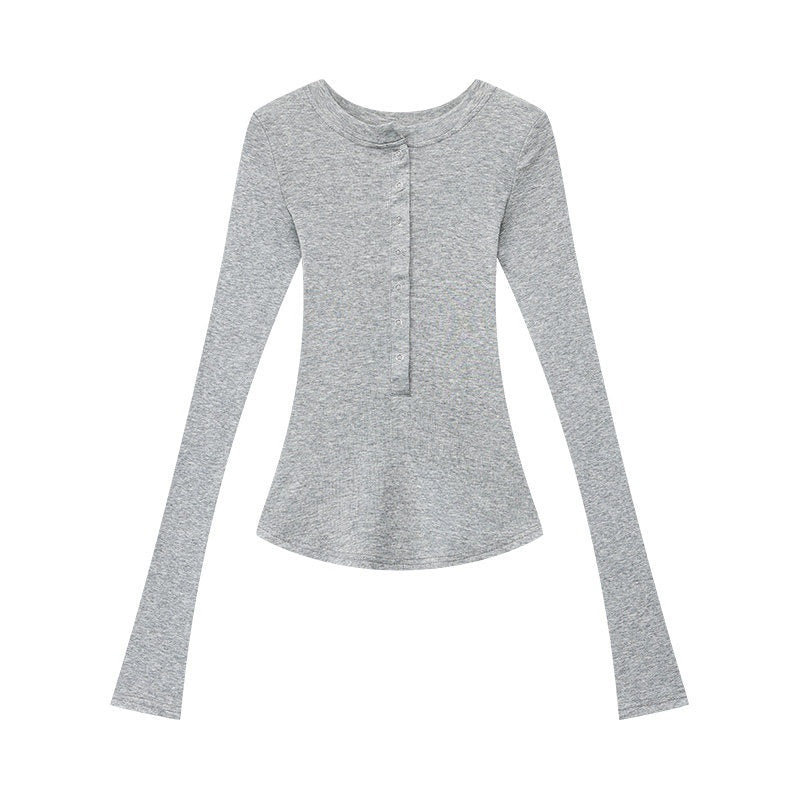 QIUQIU_STUDIO_Vintage_Henley_Button_Slim_Waist_Women&