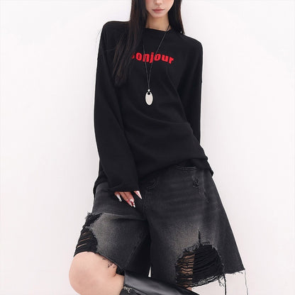 QIUQIU_STUDIO_Vintage_Letter_Print_Crew_Neck_Loose_Women&