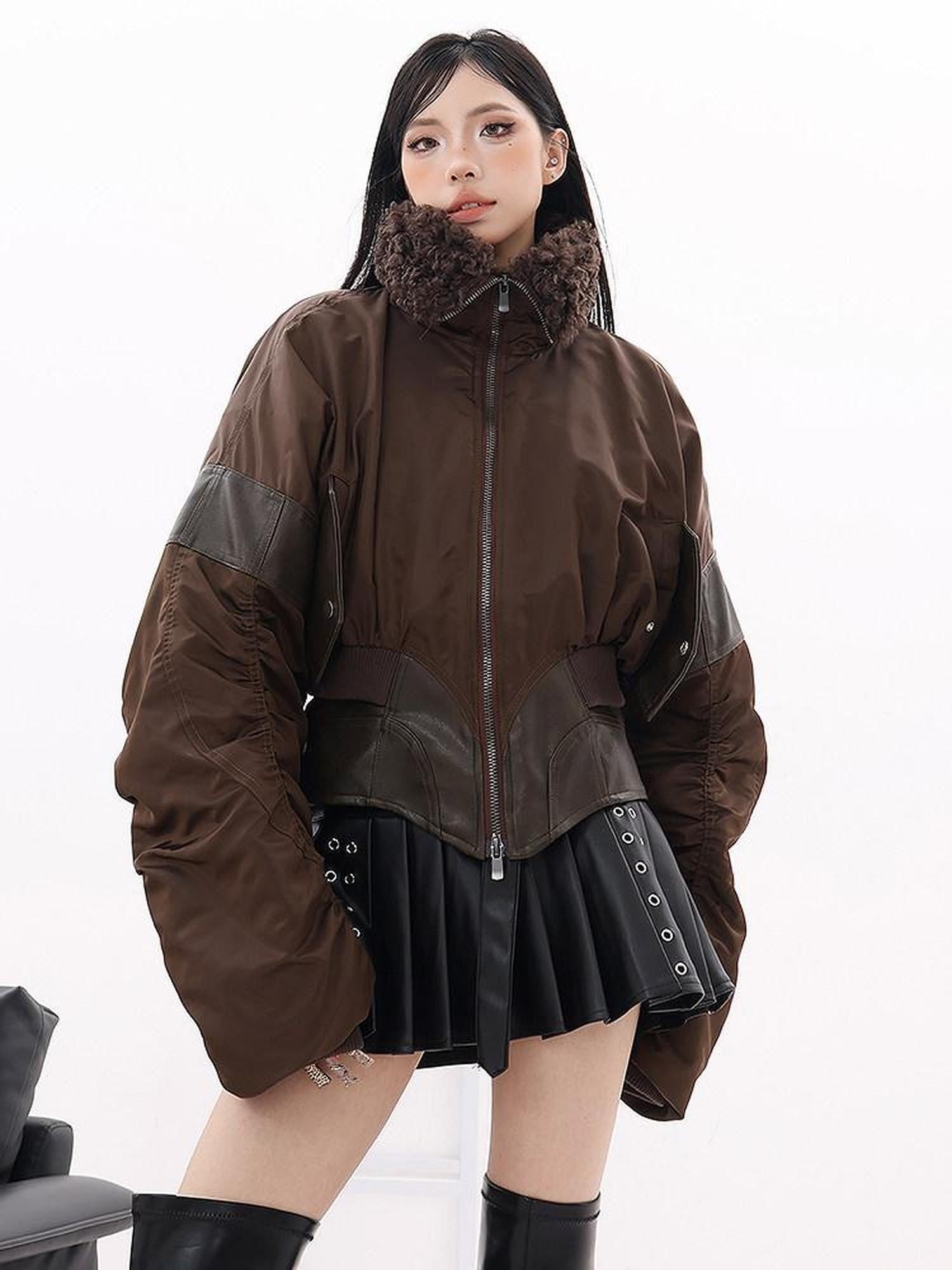 QIUQIU STUDIO Vintage Patchwork Cinched Waist Turn Down Collar Women&