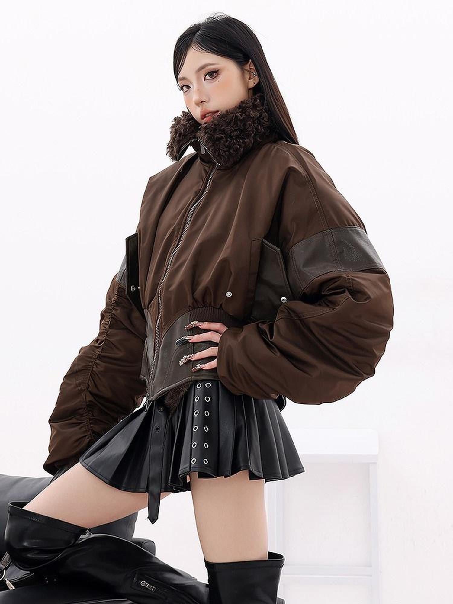 QIUQIU STUDIO Vintage Patchwork Cinched Waist Turn Down Collar Women&