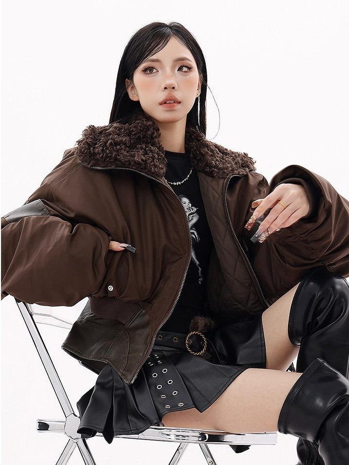 QIUQIU STUDIO Vintage Patchwork Cinched Waist Turn Down Collar Women&