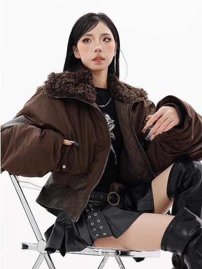 QIUQIU STUDIO Vintage Patchwork Cinched Waist Turn Down Collar Women&