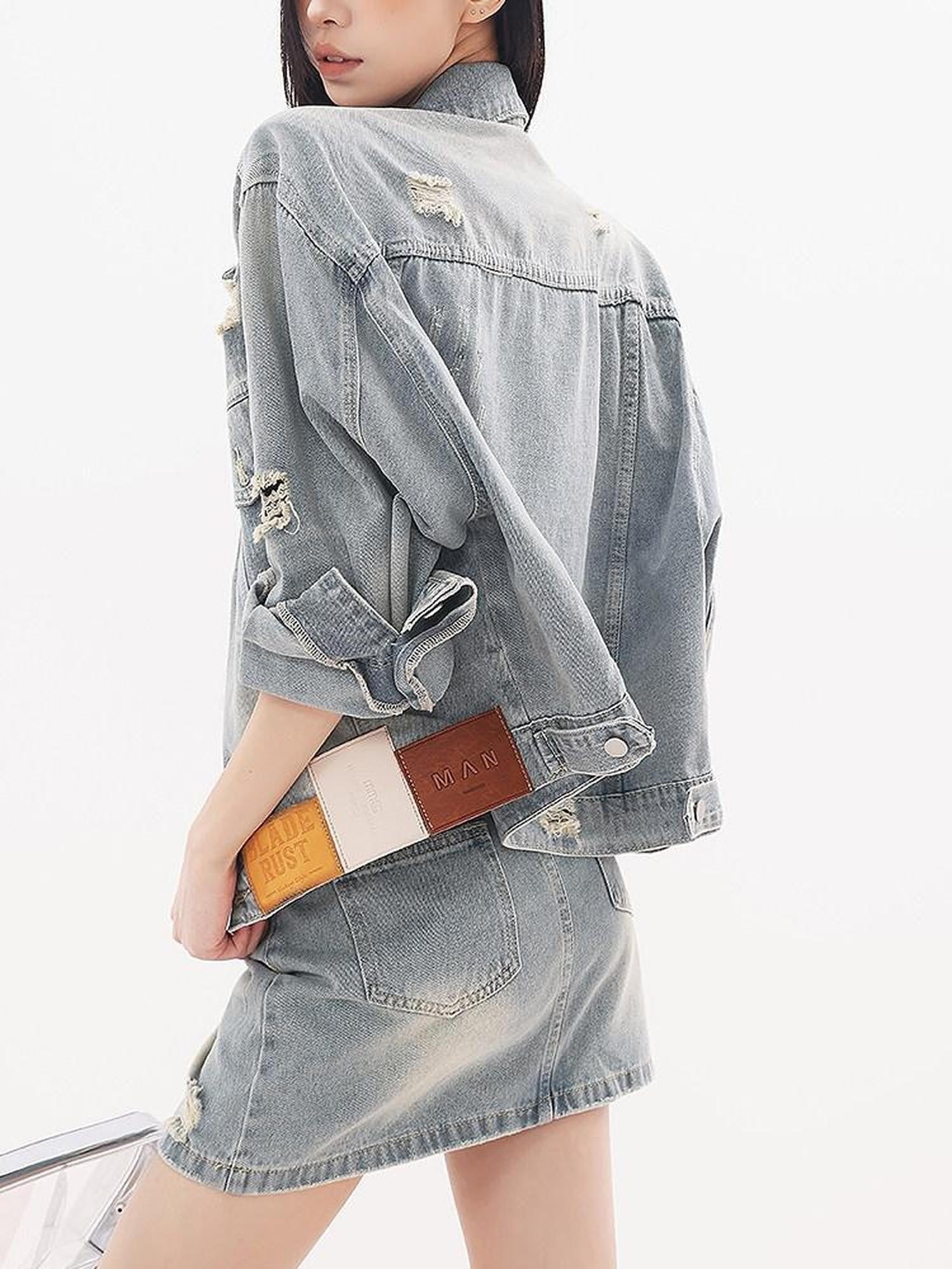QIUQIU STUDIO Vintage Ripped Fringed Cropped Loose Women&