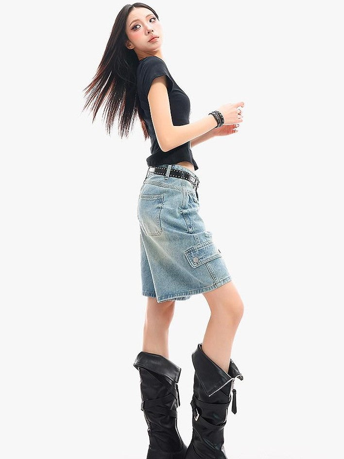 QIUQIU STUDIO Vintage Washed Distressed Ripped Wide Leg Women&