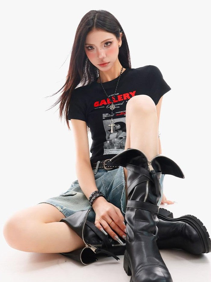 QIUQIU STUDIO Vintage Washed Distressed Ripped Wide Leg Women&
