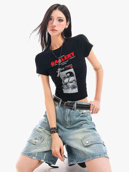 QIUQIU STUDIO Vintage Washed Distressed Ripped Wide Leg Women&