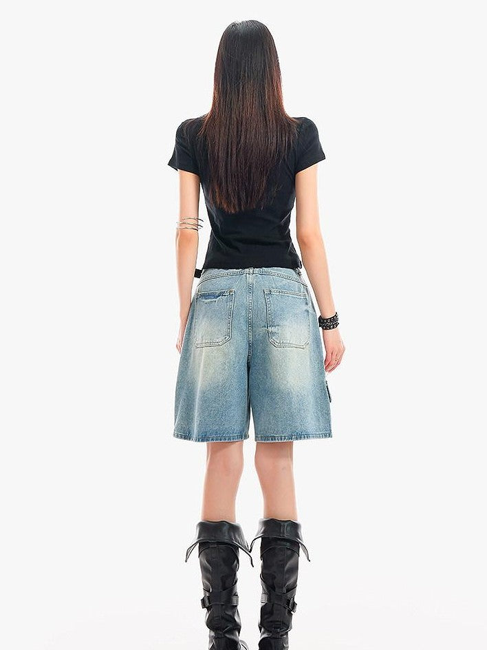 QIUQIU STUDIO Vintage Washed Distressed Ripped Wide Leg Women&