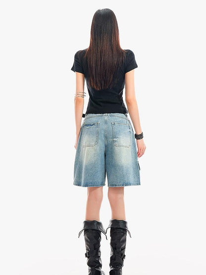 QIUQIU STUDIO Vintage Washed Distressed Ripped Wide Leg Women&