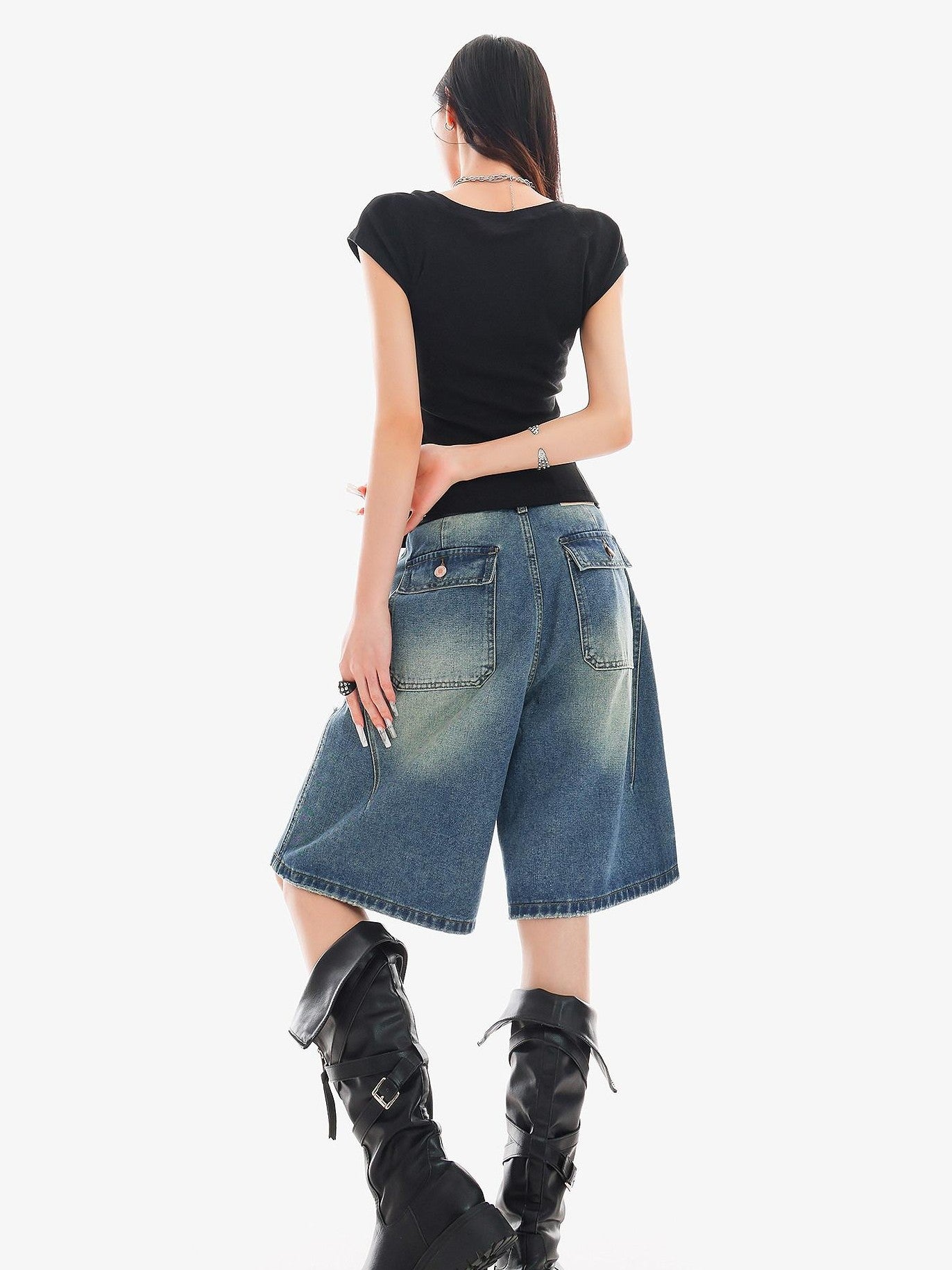 QIUQIU STUDIO Vintage Washed Distressed Tassel Ripped Women&