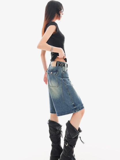 QIUQIU STUDIO Vintage Washed Distressed Tassel Ripped Women&