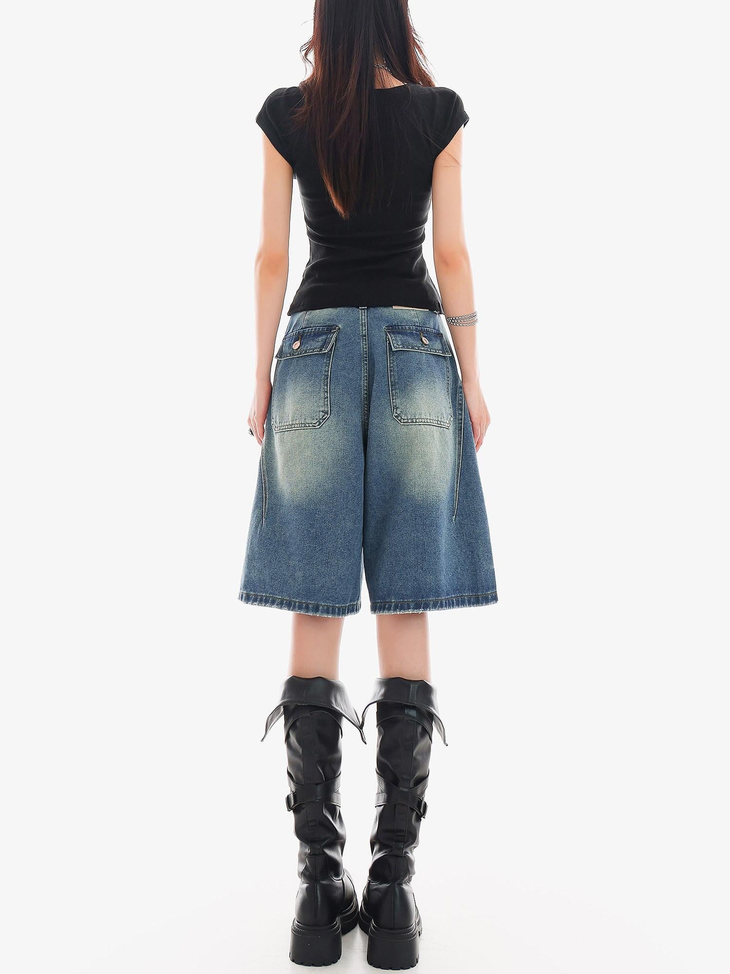 QIUQIU STUDIO Vintage Washed Distressed Tassel Ripped Women&