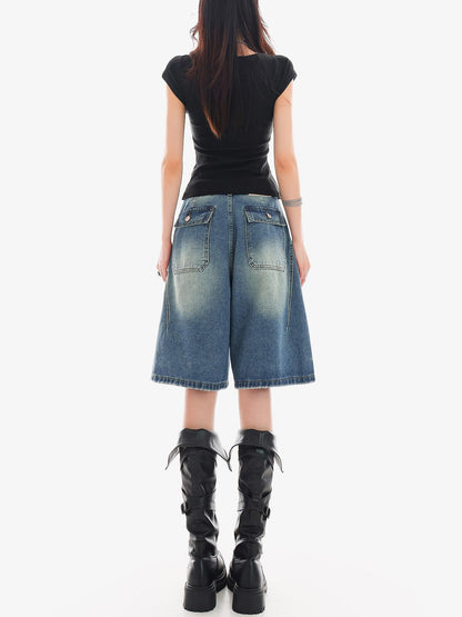 QIUQIU STUDIO Vintage Washed Distressed Tassel Ripped Women&