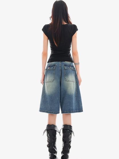QIUQIU STUDIO Vintage Washed Distressed Tassel Ripped Women&