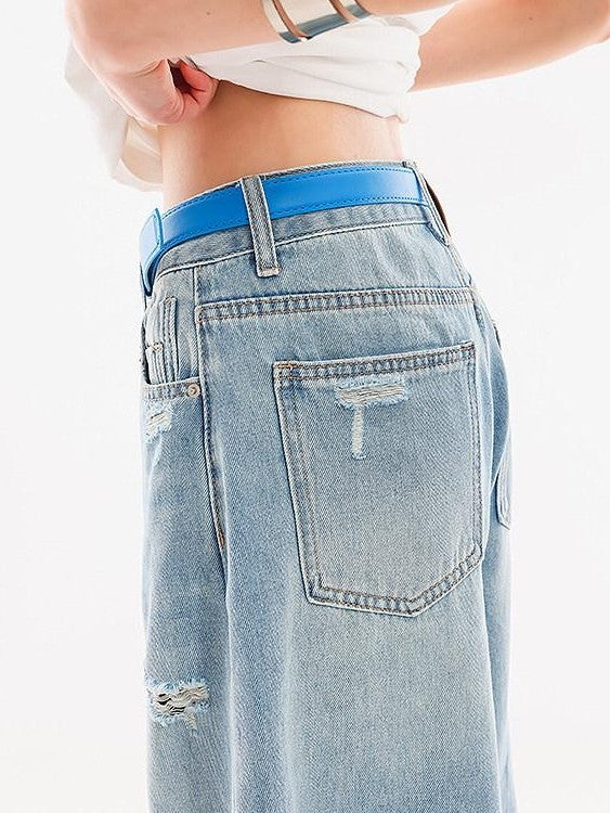 QIUQIU STUDIO Vintage Washed Faded Distressed Fringe Women&