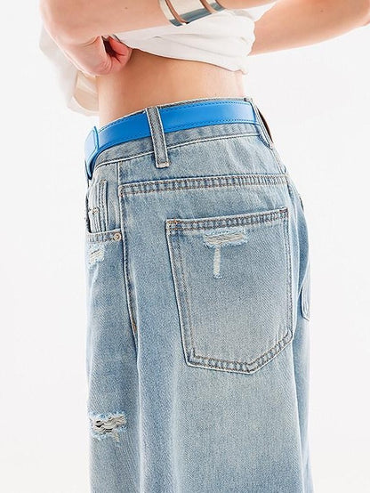 QIUQIU STUDIO Vintage Washed Faded Distressed Fringe Women&