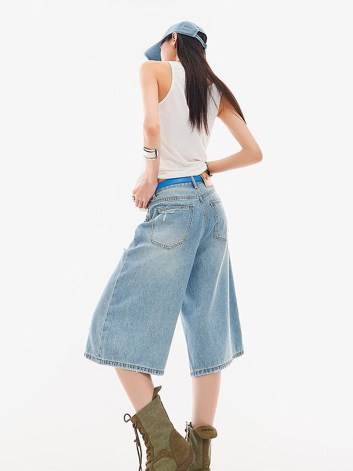 QIUQIU STUDIO Vintage Washed Faded Distressed Fringe Women&