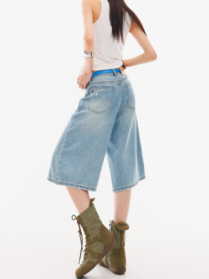 QIUQIU STUDIO Vintage Washed Faded Distressed Fringe Women&