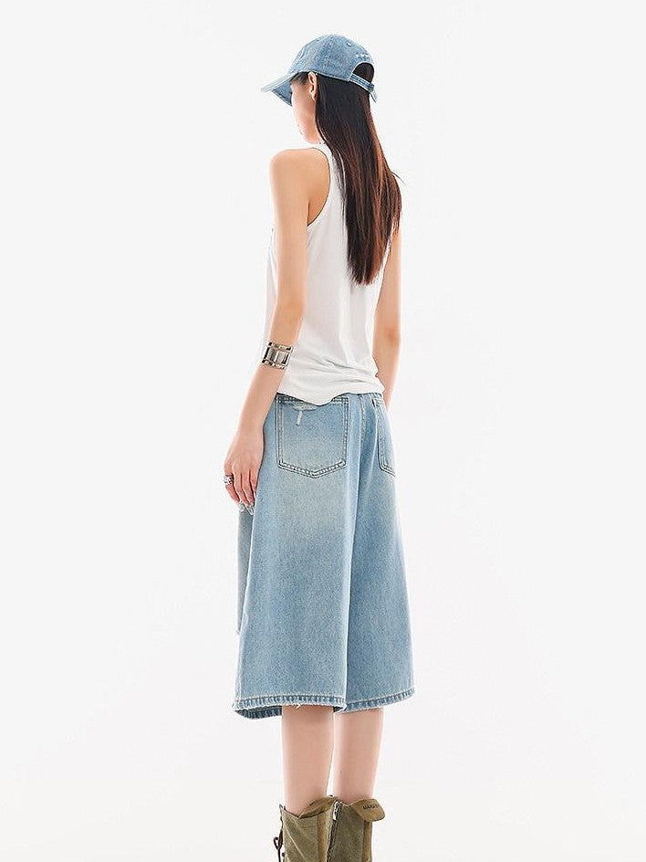 QIUQIU STUDIO Vintage Washed Faded Distressed Fringe Women&