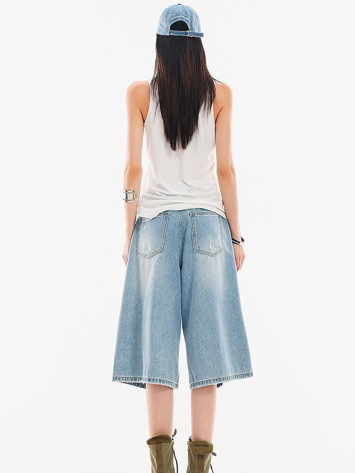 QIUQIU STUDIO Vintage Washed Faded Distressed Fringe Women&