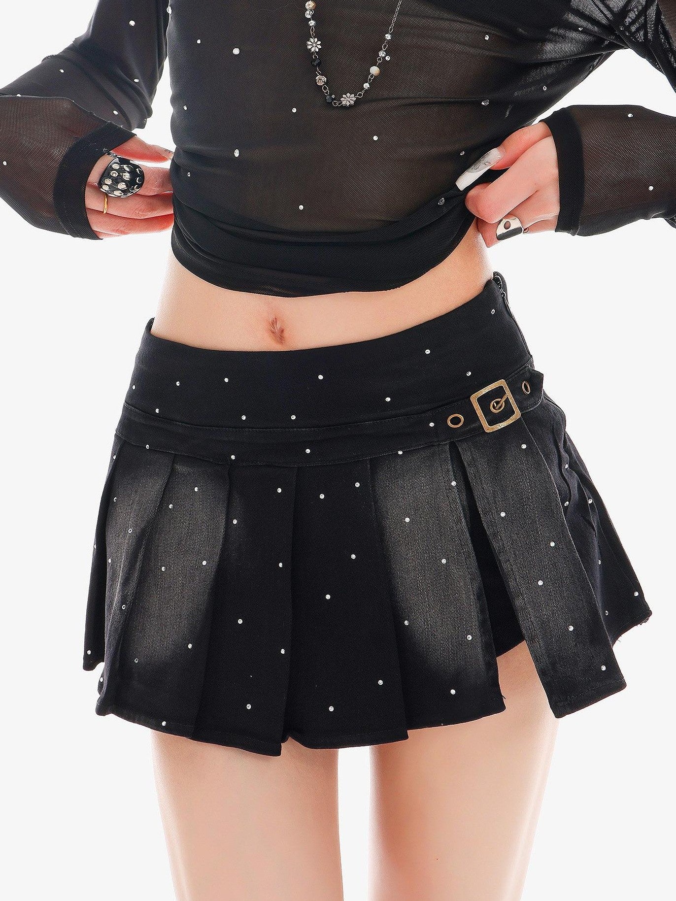 QIUQIU STUDIO Vintage Washed Faded Rhinestone A Line Women&