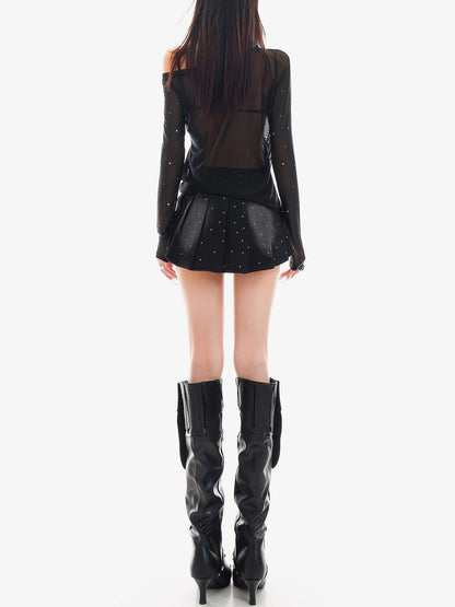 QIUQIU STUDIO Vintage Washed Faded Rhinestone A Line Women&