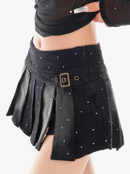 QIUQIU STUDIO Vintage Washed Faded Rhinestone A Line Women&