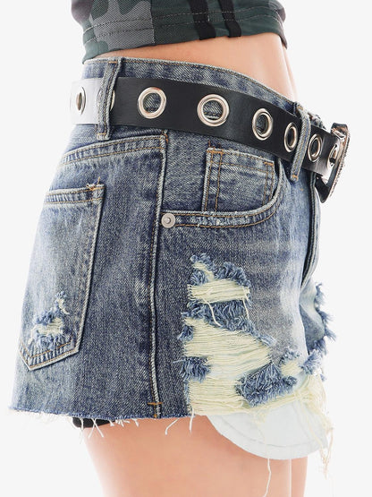 QIUQIU STUDIO Vintage Washed Ripped Fringed Women&