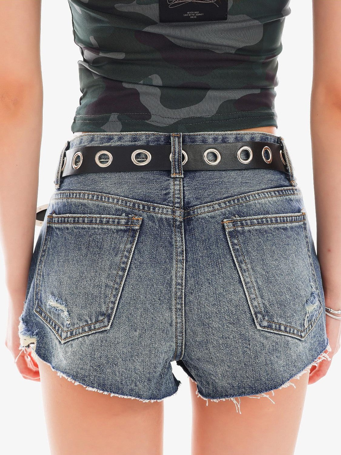 QIUQIU STUDIO Vintage Washed Ripped Fringed Women&