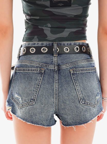 QIUQIU STUDIO Vintage Washed Ripped Fringed Women&