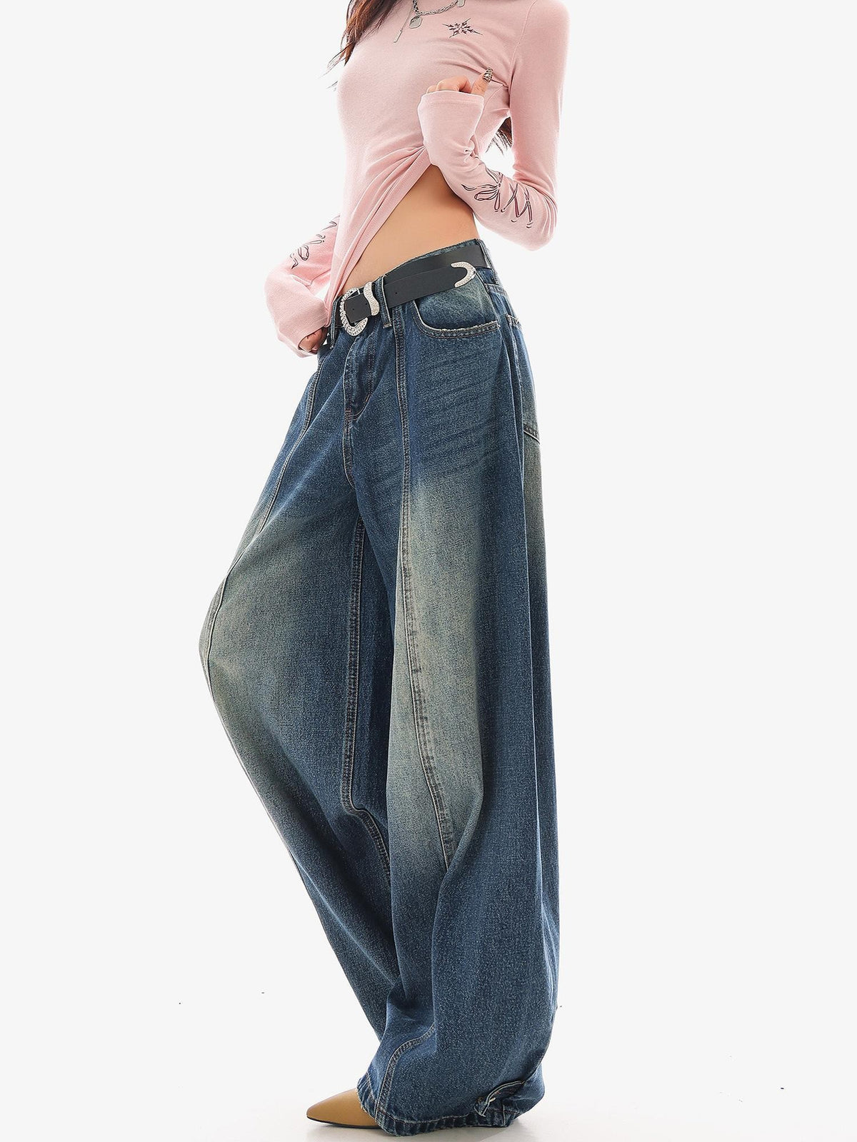 QIUQIU STUDIO Washed Curved Frayed Women&