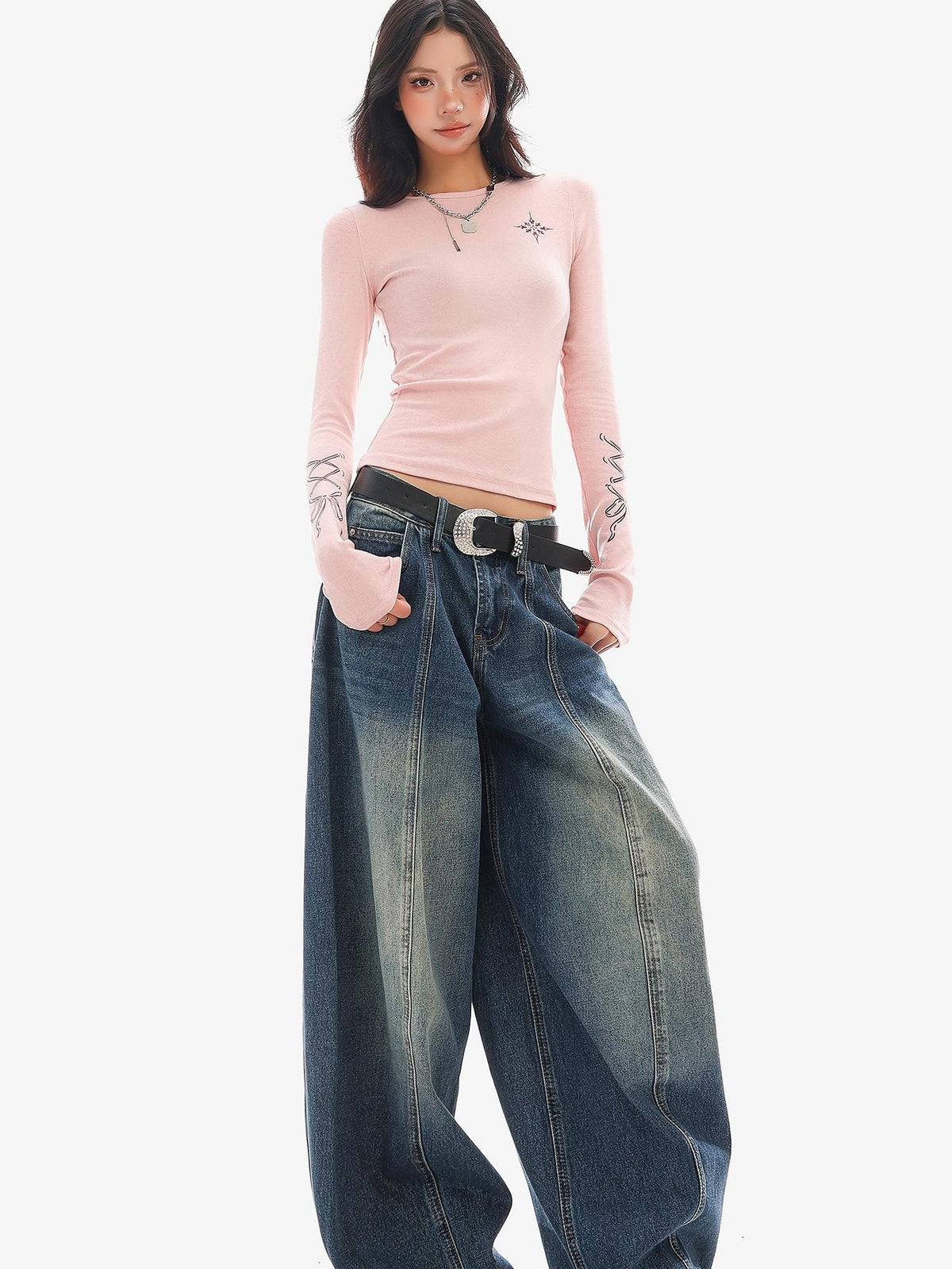 QIUQIU STUDIO Washed Curved Frayed Women&