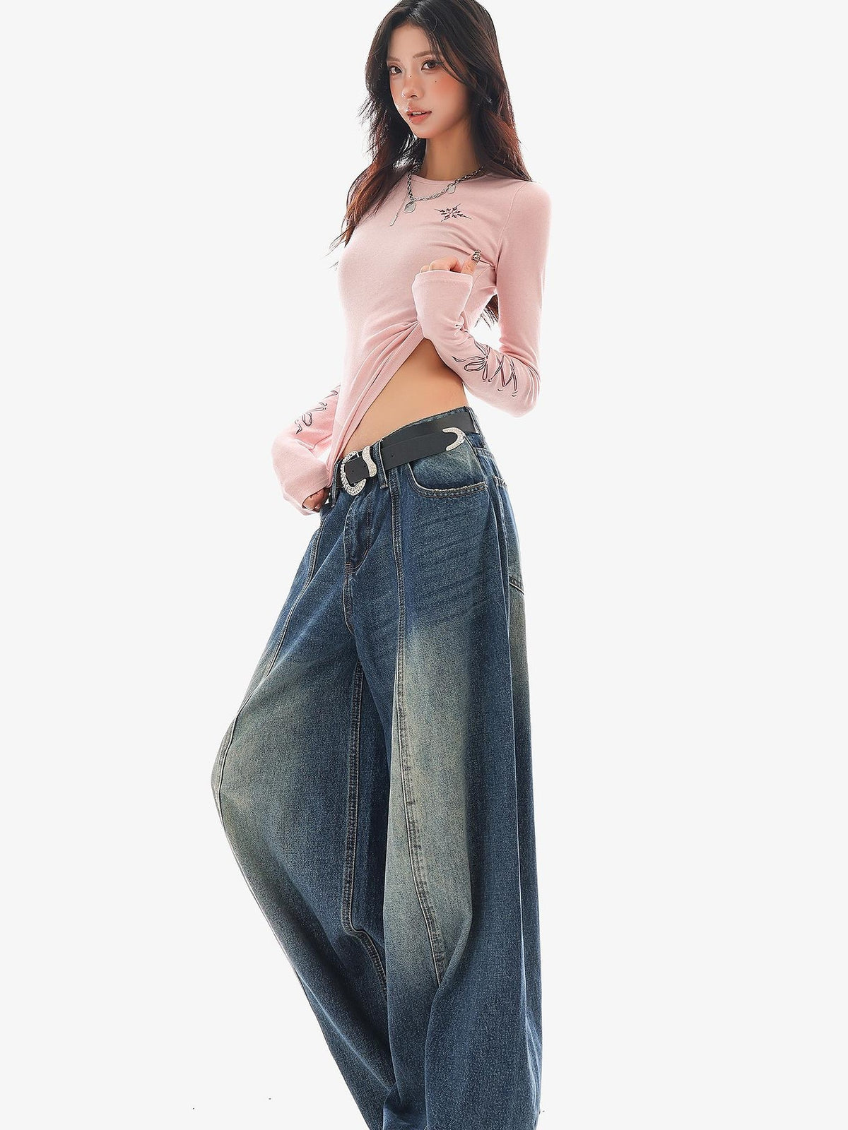 QIUQIU STUDIO Washed Curved Frayed Women&