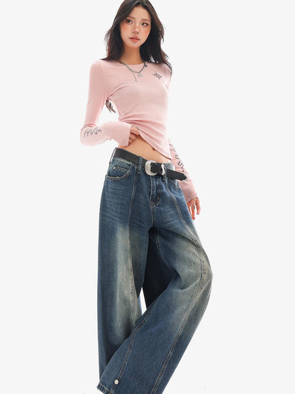 QIUQIU STUDIO Washed Curved Frayed Women&