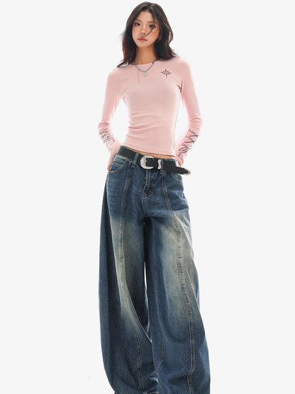 QIUQIU STUDIO Washed Curved Frayed Women&