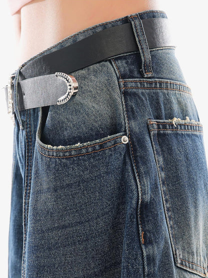 QIUQIU STUDIO Washed Curved Frayed Women&