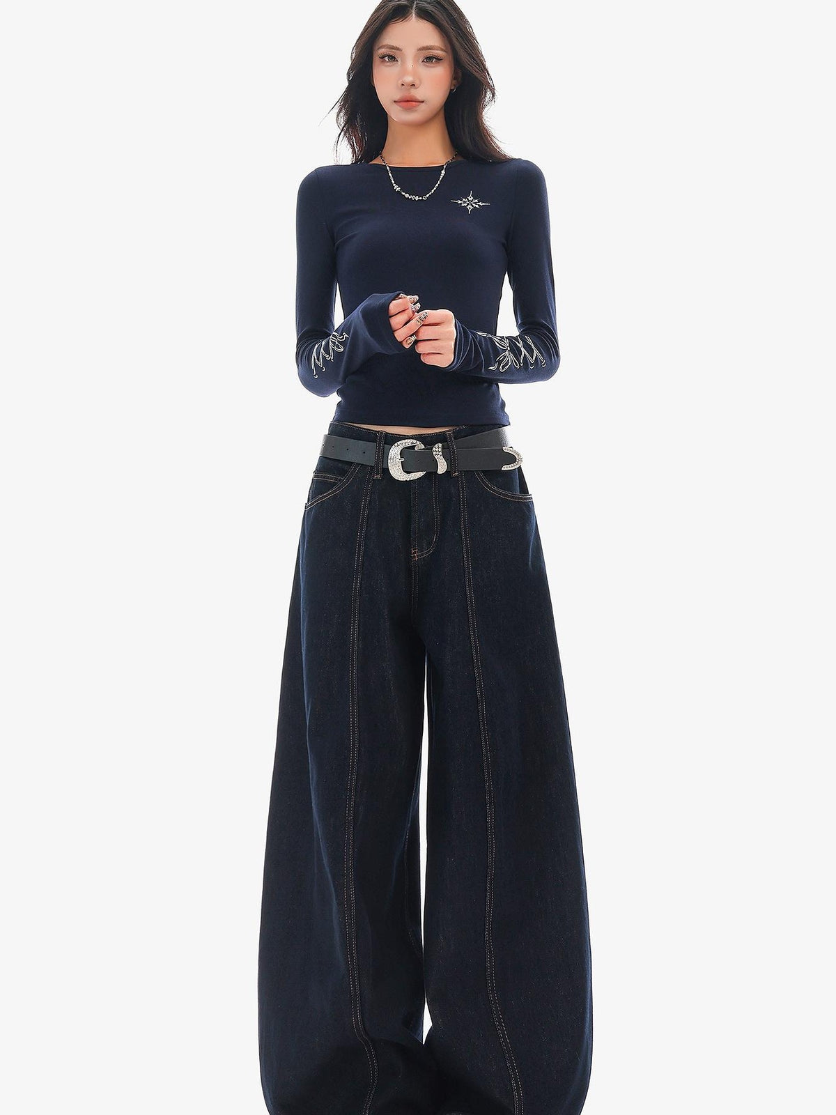 QIUQIU STUDIO Washed Curved Frayed Women&