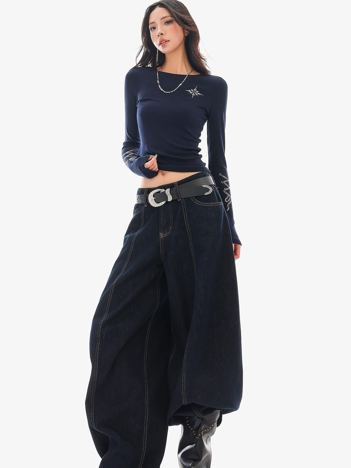 QIUQIU STUDIO Washed Curved Frayed Women&