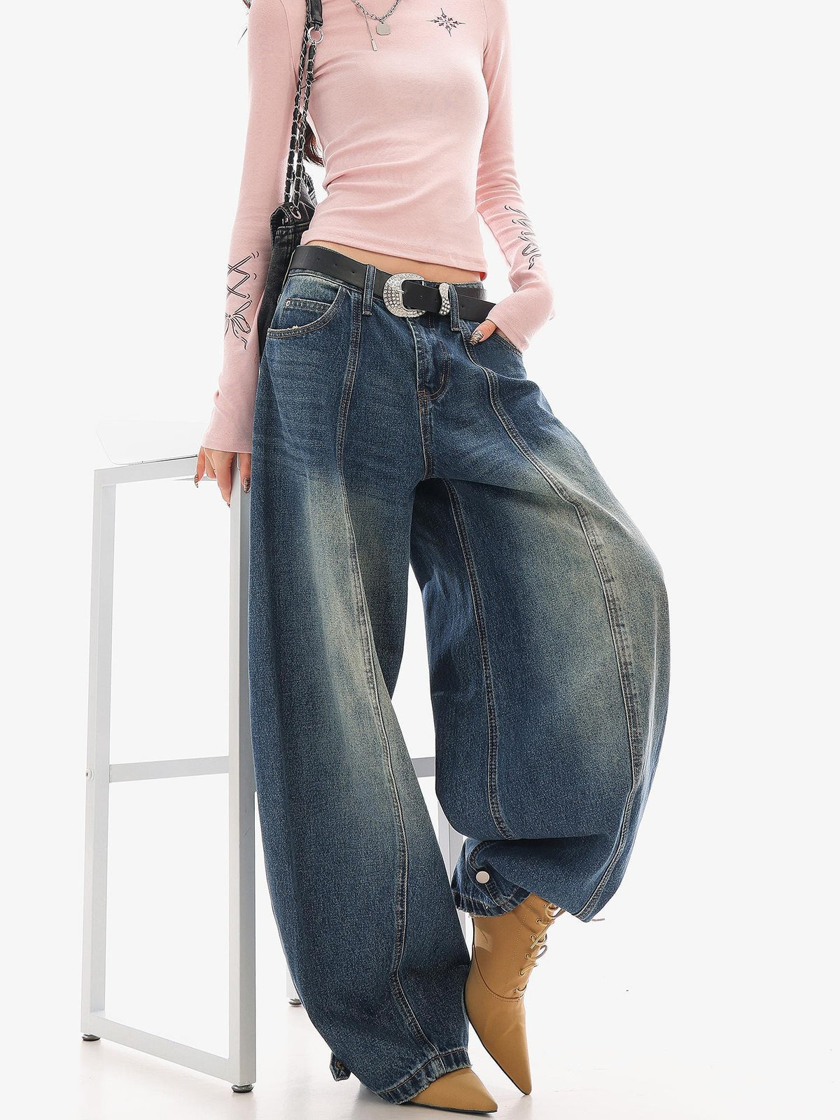 QIUQIU STUDIO Washed Curved Frayed Women&