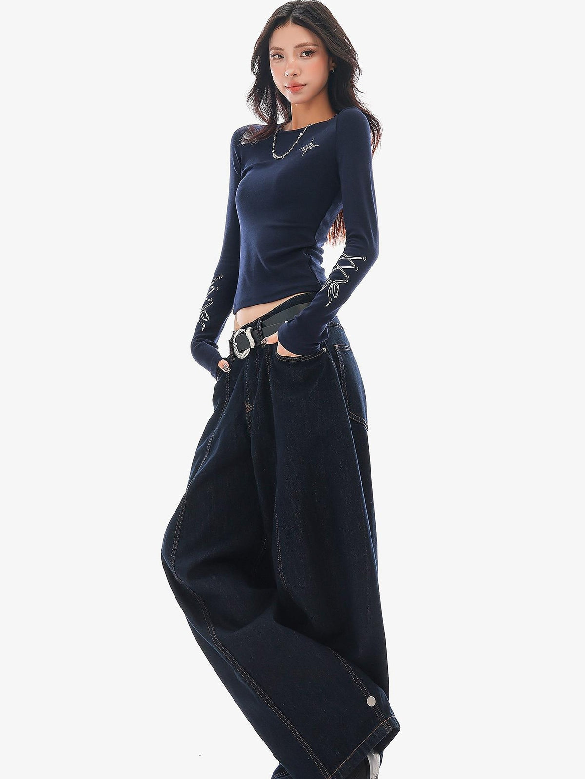 QIUQIU STUDIO Washed Curved Frayed Women&