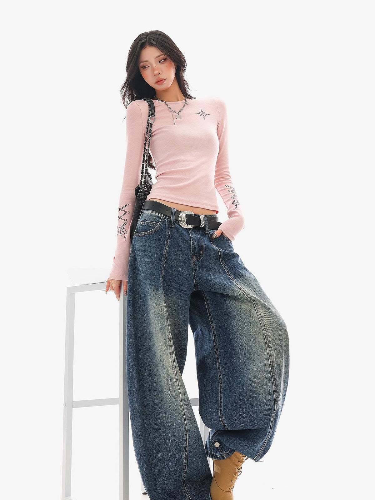 QIUQIU STUDIO Washed Curved Frayed Women&