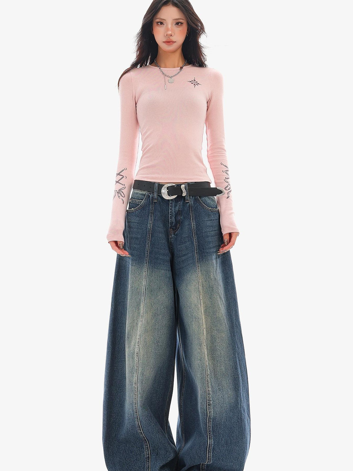 QIUQIU STUDIO Washed Curved Frayed Women&
