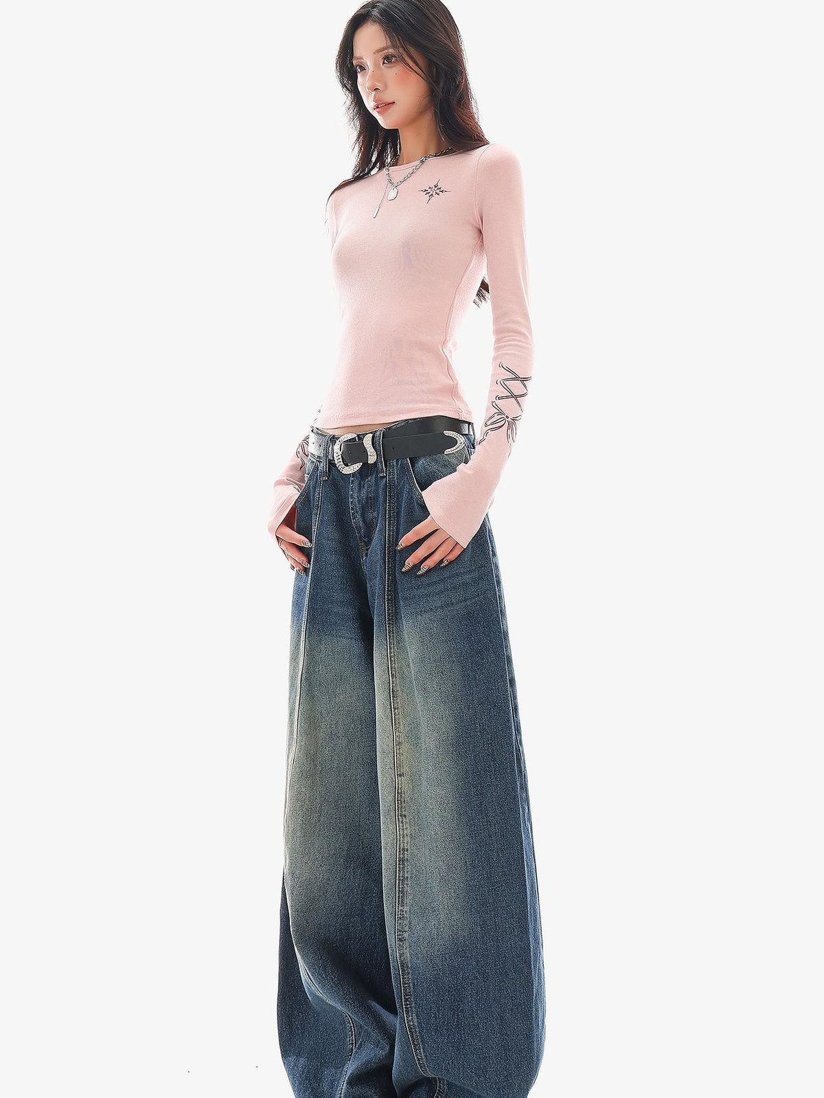 QIUQIU STUDIO Washed Curved Frayed Women&