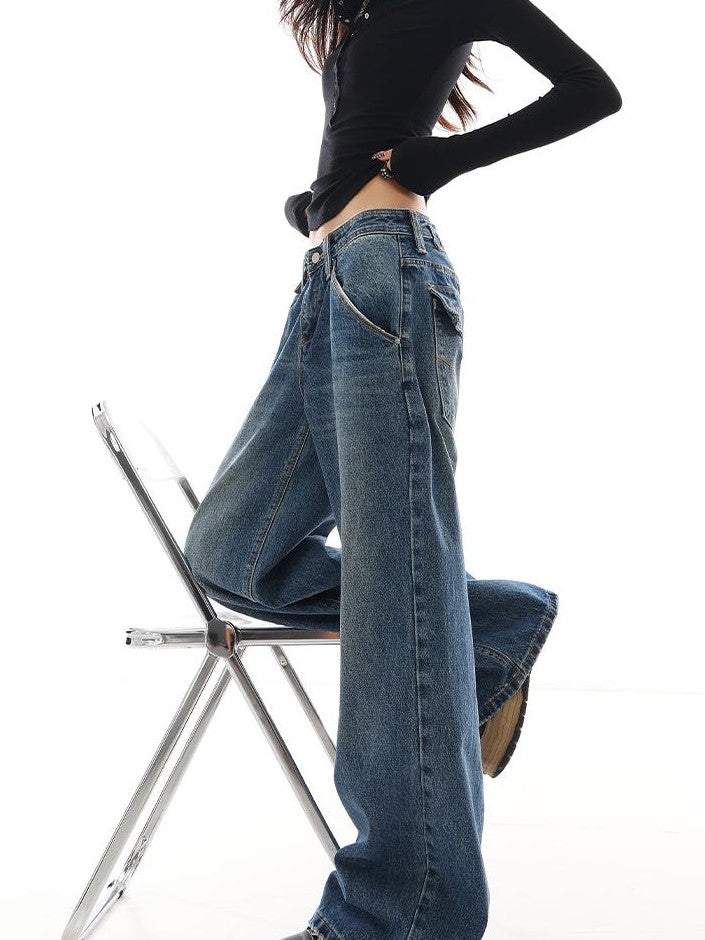 QIUQIU STUDIO Washed Distressed Dark Casual Pocket Women&