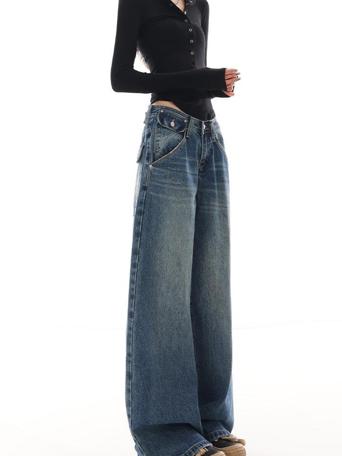QIUQIU STUDIO Washed Distressed Dark Casual Pocket Women&