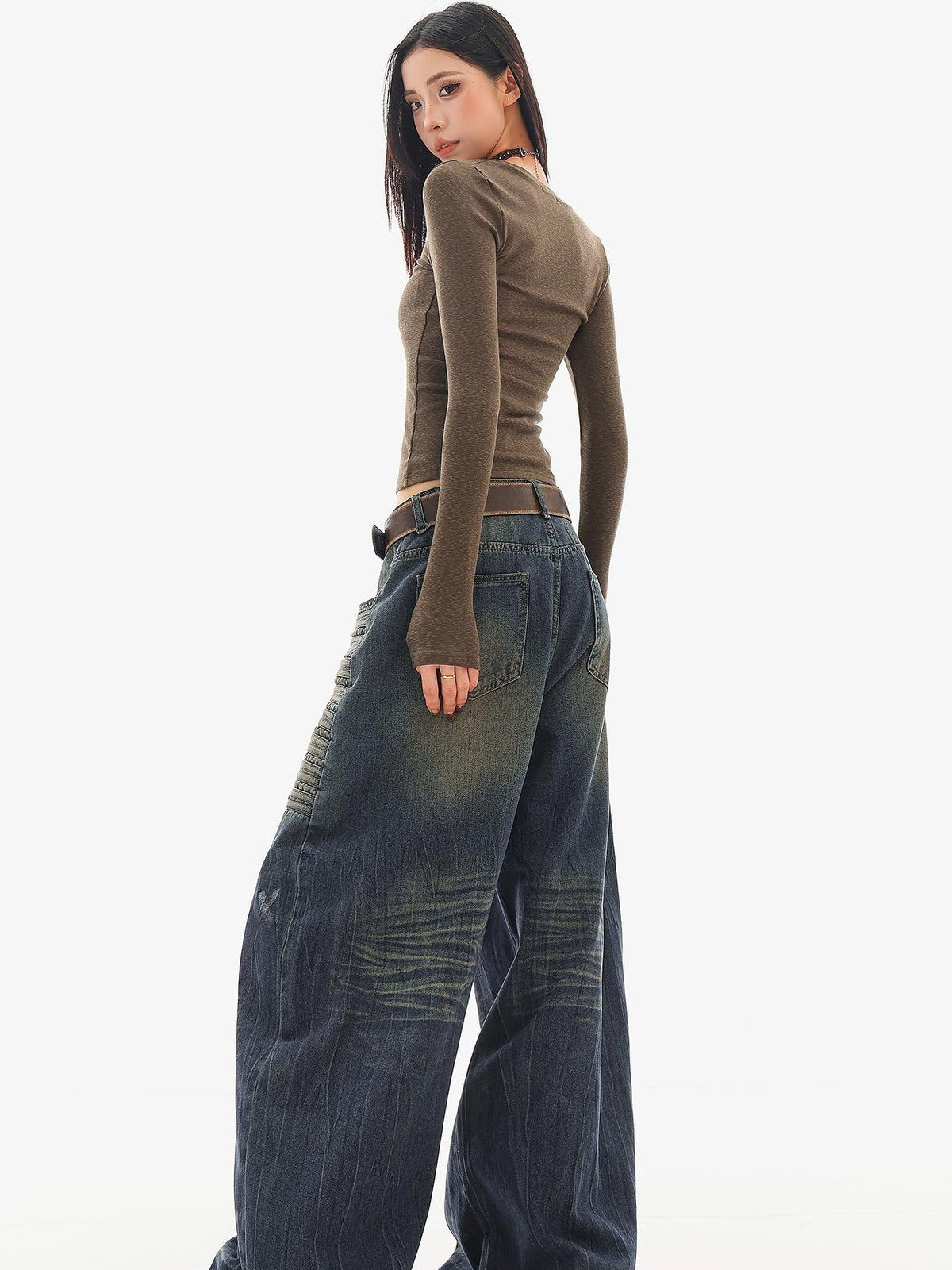 QIUQIU STUDIO Washed Distressed Letter Women&