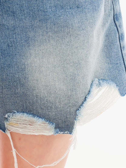QIUQIU STUDIO Washed Distressed Raw Hem Tassel Wide Leg Loose Women&